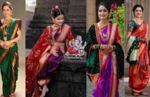 गणेश उत्सव में पारंपरिक पहनावा, गणेश उत्सव पर नौवारी साड़ी पहनने नौवारी साड़ी का अनोखा ड्रेप…
